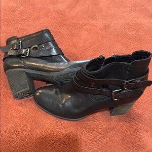 Josef Seibel Black Leather Ankle Boots with Buckle Detail